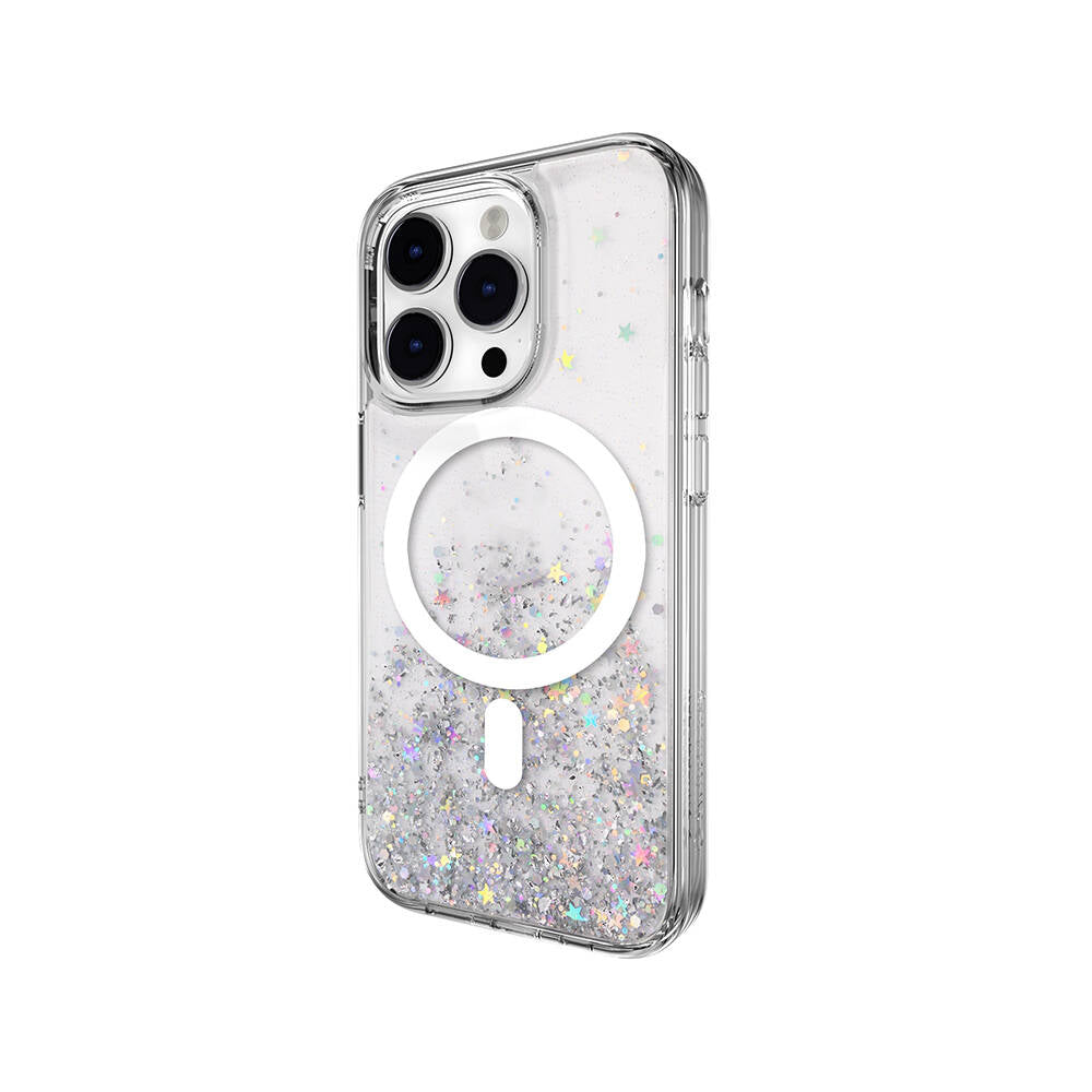 Switcheasy Starfield-M iPhone 14 Pro M-safe Şarj Özellikli Parlayan Simli Şeffaf Lisanslı Kılıf