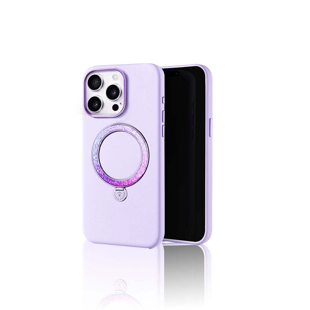 Pynana Dancing Circle Serisi iPhone 14 Pro M-safe Şarj Özellikli Standlı Suni Deri Tasarımlı Kılıf