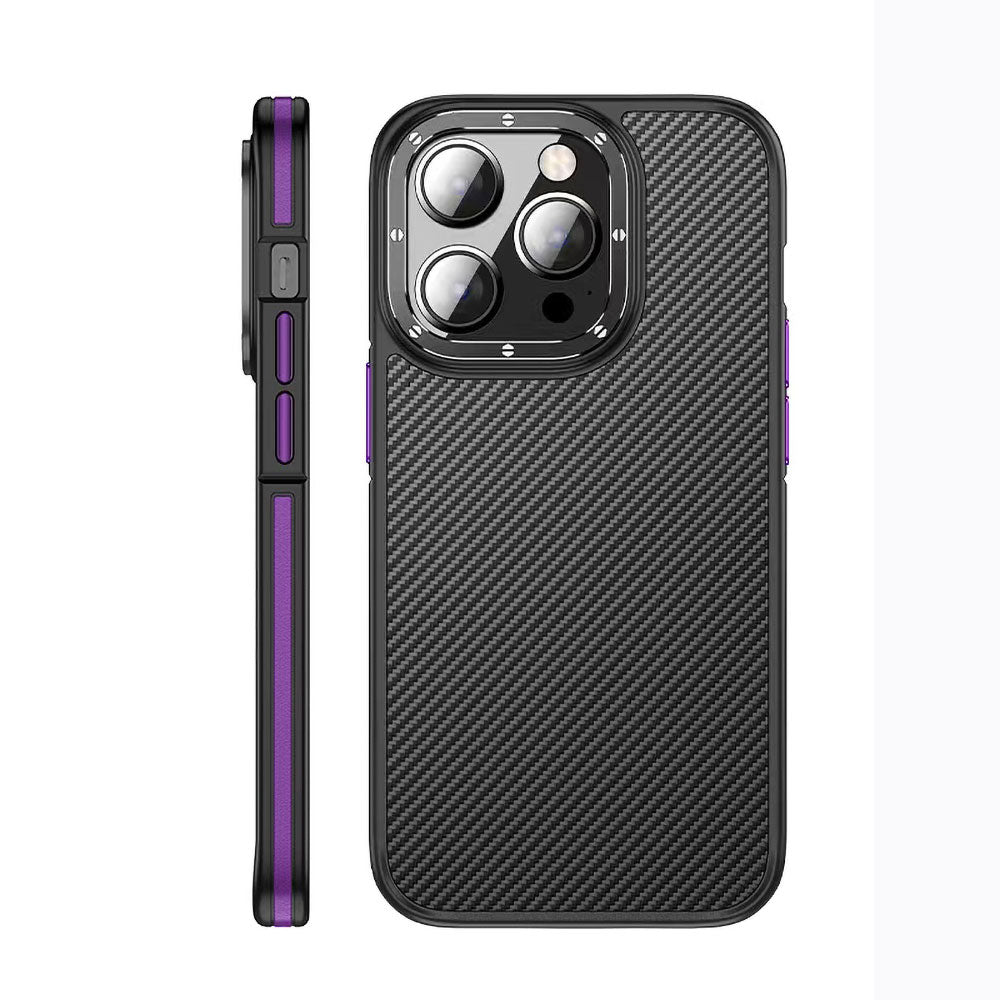 Wlons Marin iPhone 14 Pro Mat Transparan Karbon Fiber Görünümlü Telefon Kılıfı