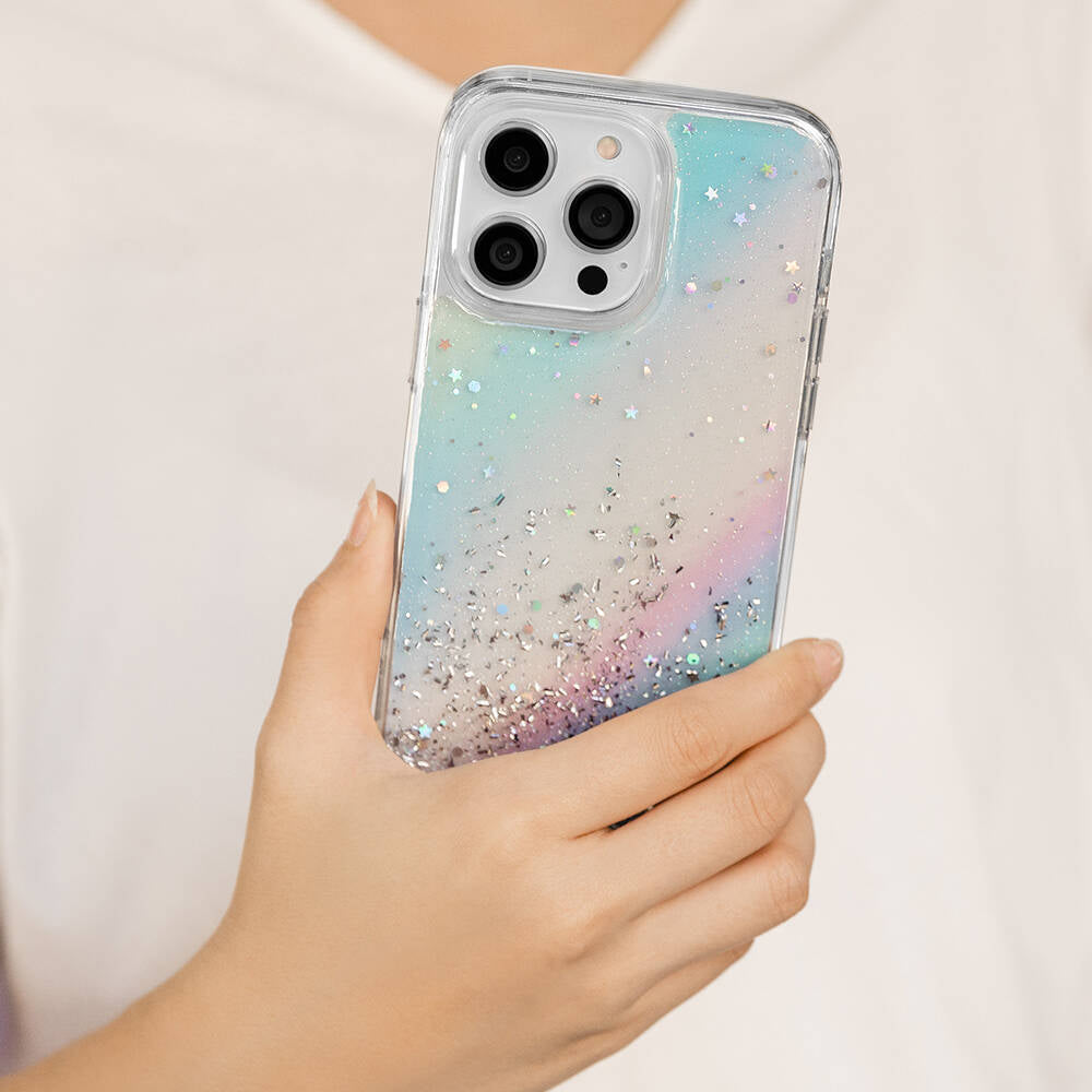 Switcheasy Starfield iPhone 14 Pro Parlayan Simli Şeffaf Lisanslı Kılıf