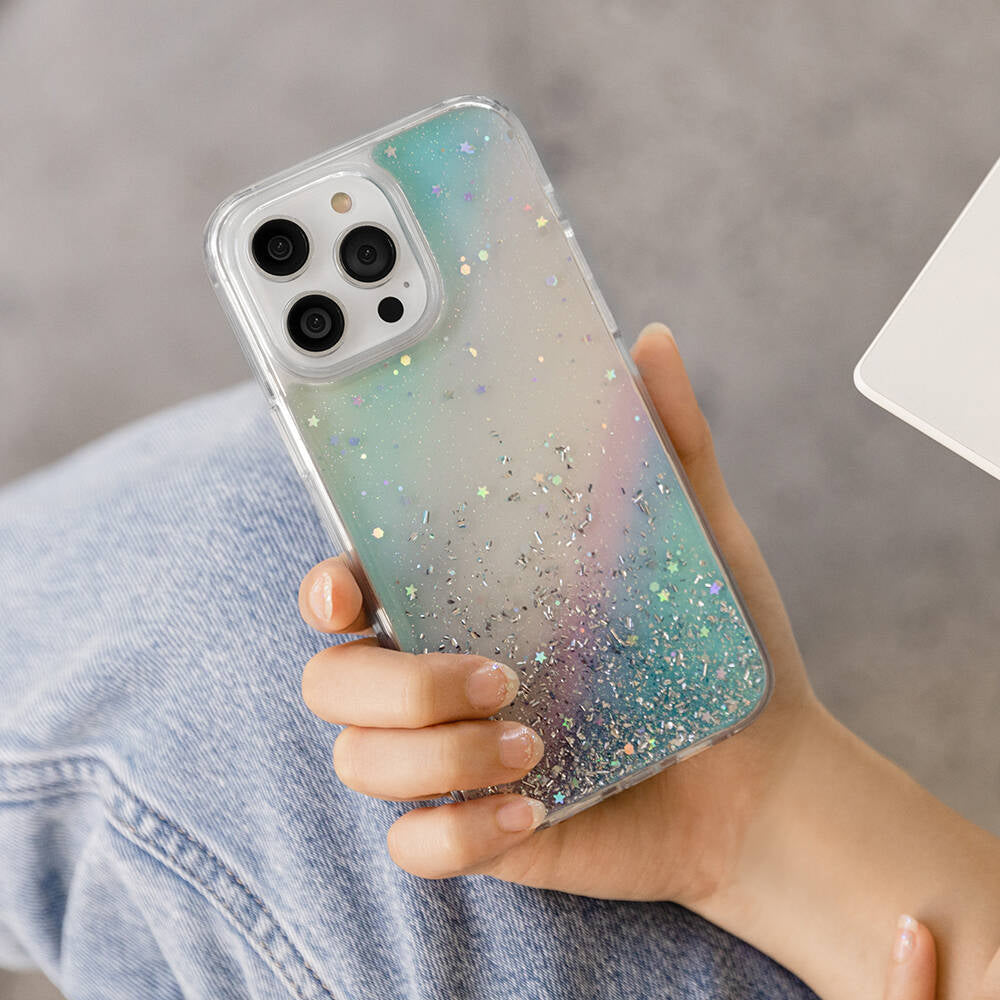 Switcheasy Starfield iPhone 14 Pro Parlayan Simli Şeffaf Lisanslı Kılıf