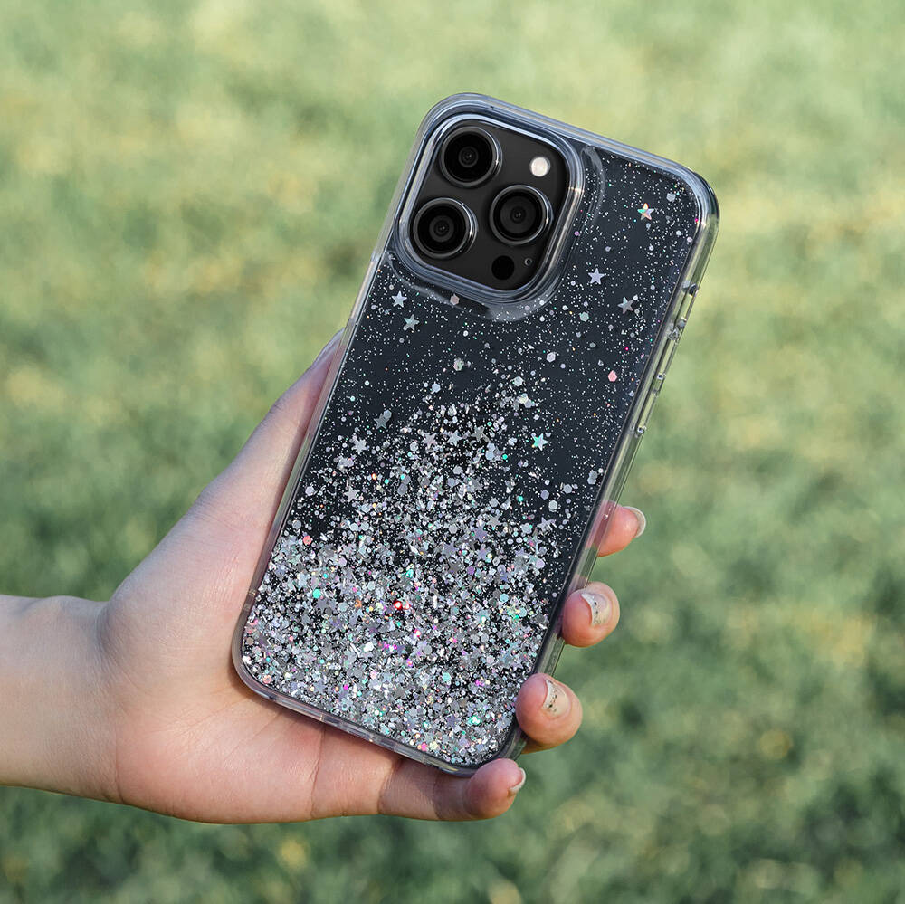 Switcheasy Starfield iPhone 14 Pro Parlayan Simli Şeffaf Lisanslı Kılıf