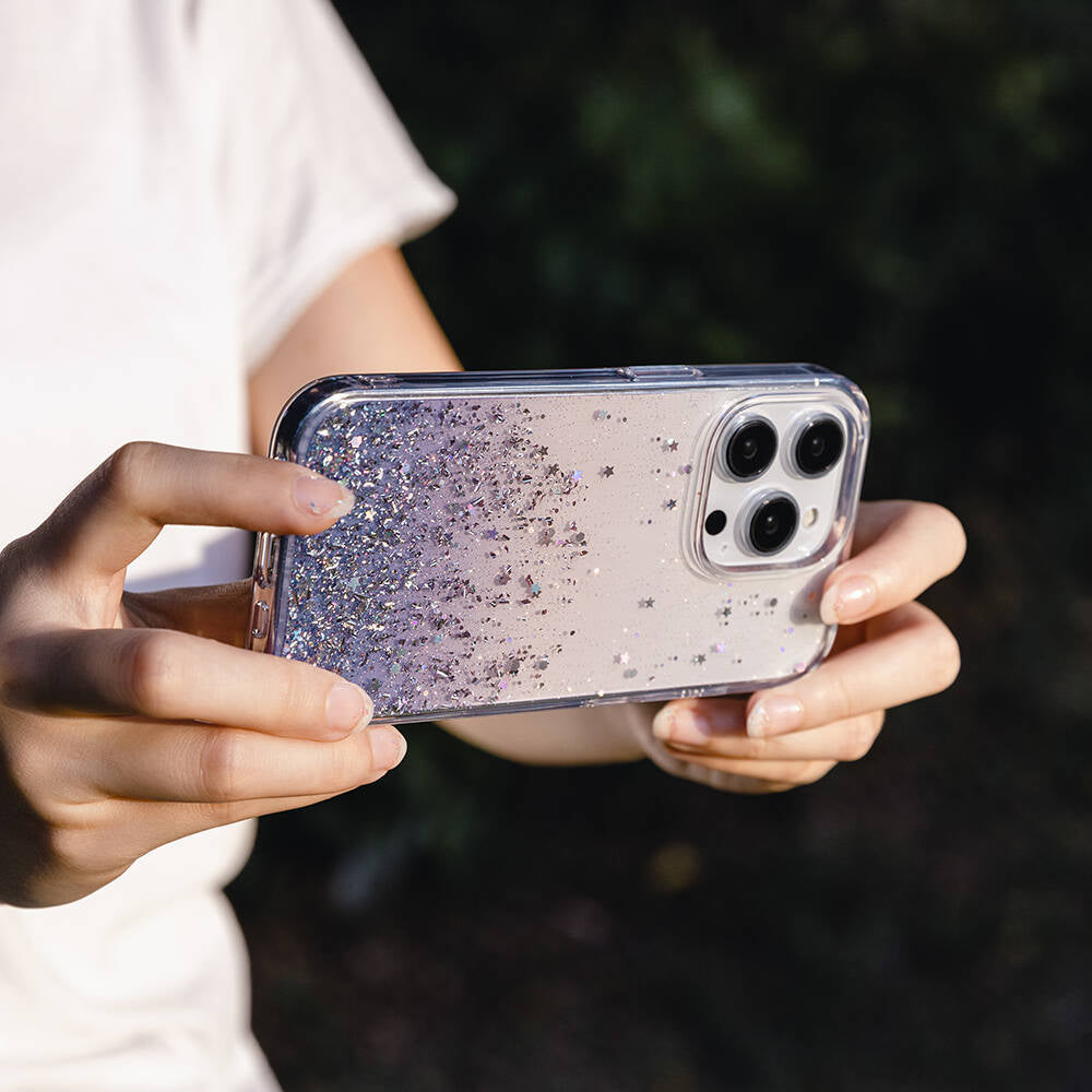 Switcheasy Starfield iPhone 14 Pro Parlayan Simli Şeffaf Lisanslı Kılıf