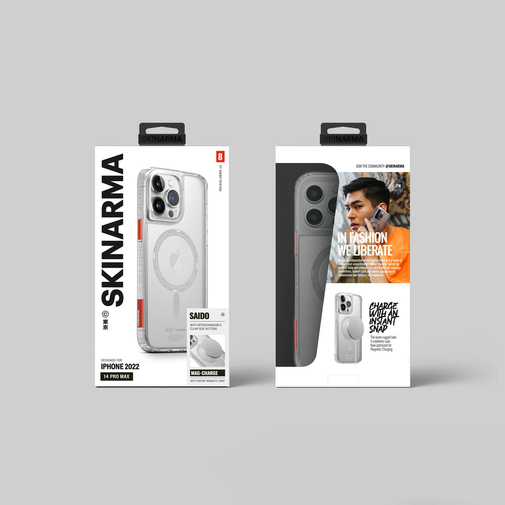 SkinArma iPhone 14 Pro Şeffaf Airbag Tasarımlı M-safe Şarj Özellikli Saido Telefon Kılıfı