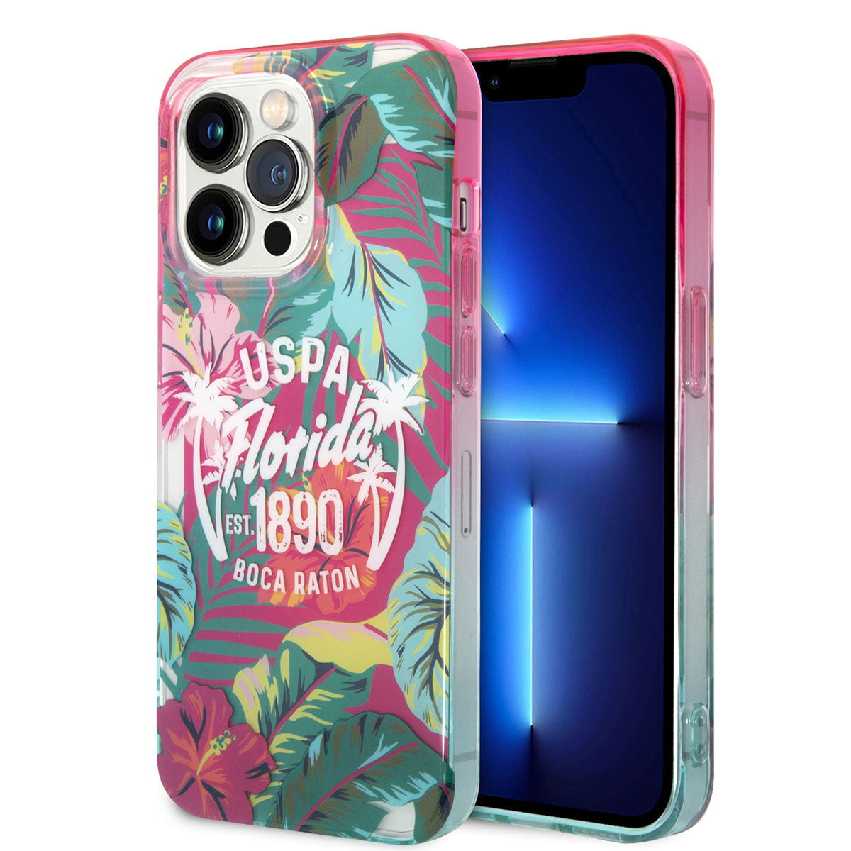 U.S. POLO ASSN. iPhone 14 Pro Renkli Yaprak Baskılı Dizayn Telefon Kılıfı