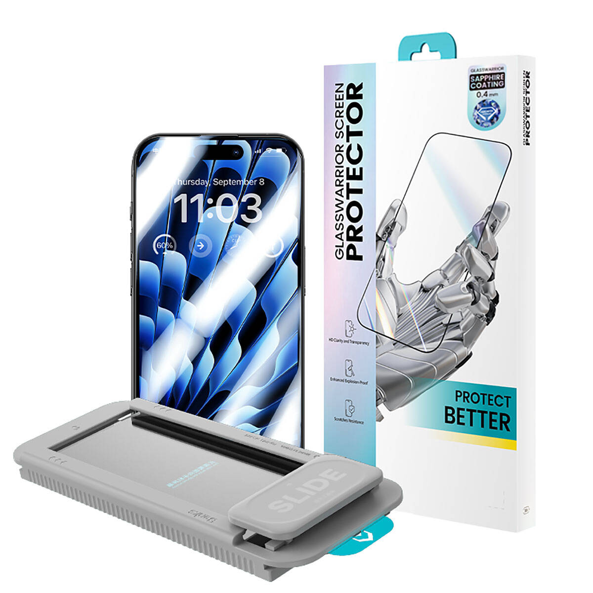 iPhone 14 Pro Max Benks Glass Warrior Safir Coating Ekran Koruyucu + Kolay Uygulama Aparatlı