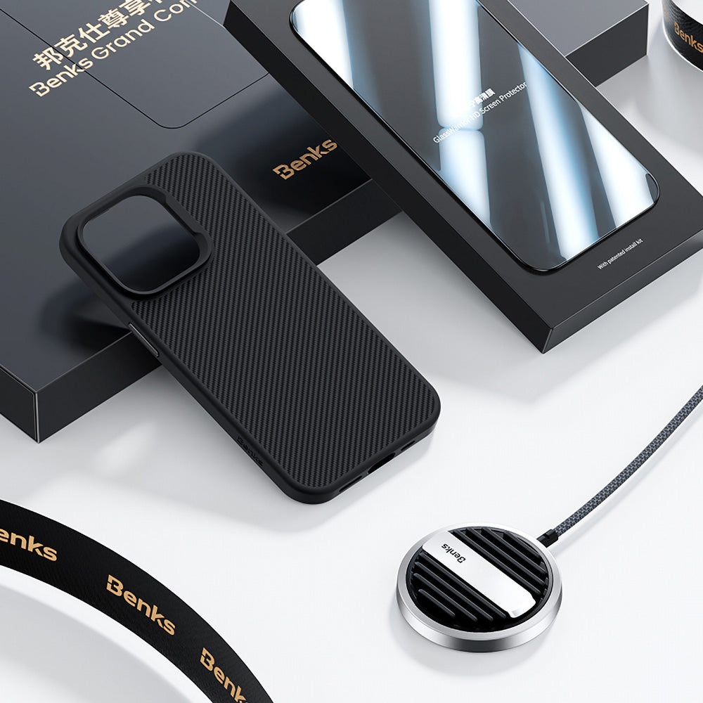 Benks Grand Combo MFM01 iPhone 14 Pro Max 3in1 Aksesuar Seti Kılıf-Ekran Koruyucu-Kablosuz Şarj Aleti