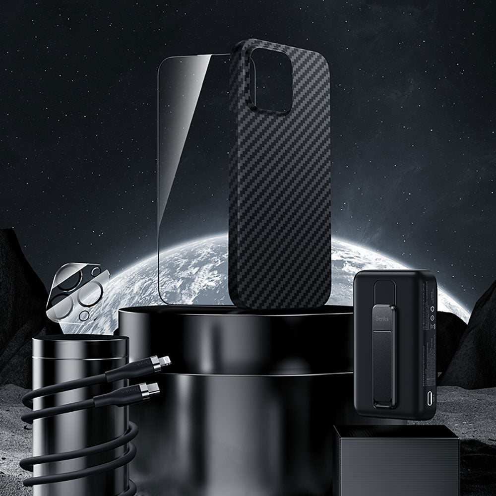 Benks Grand Combo iPhone 14 Pro Max New 5in1 Aksesuar Seti Kılıf-Ekran Koruyucu-Lens Koruyucu-Kablo-Powerbank