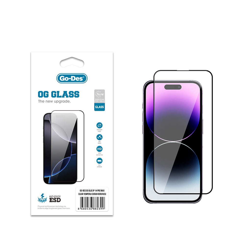 Go Des OG Glass iPhone 14 Pro Max Antistatik Temperli Cam Ekran Koruyucu