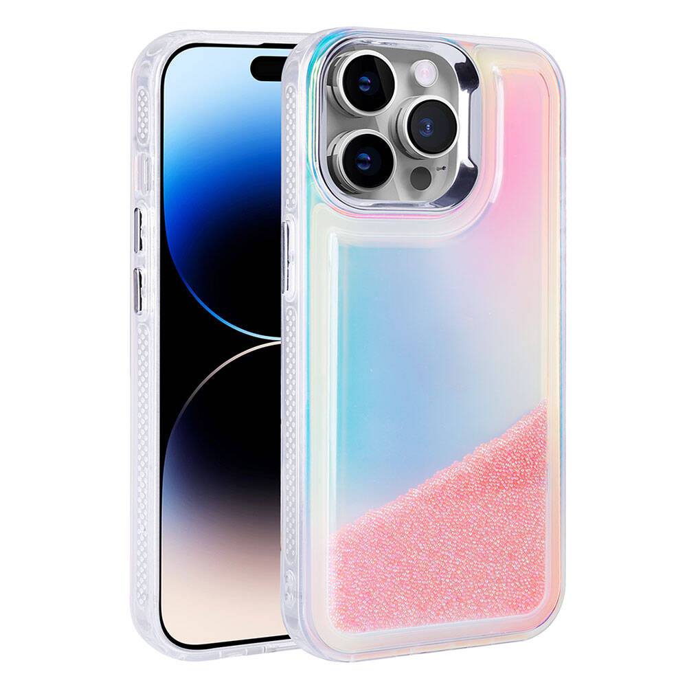 Cepax iPhone 14 Pro Max Airbagli Renkli Arka Yüzey Boncuk Tasarımlı Kumul Kılıf