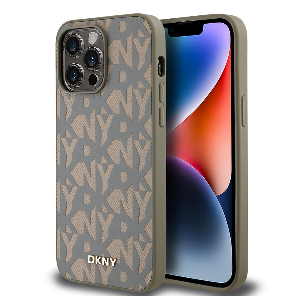 DKNY iPhone 14 Pro Max Orjinal Lisanslı M-safe 3D Yazılı Grid Pattern Kılıf