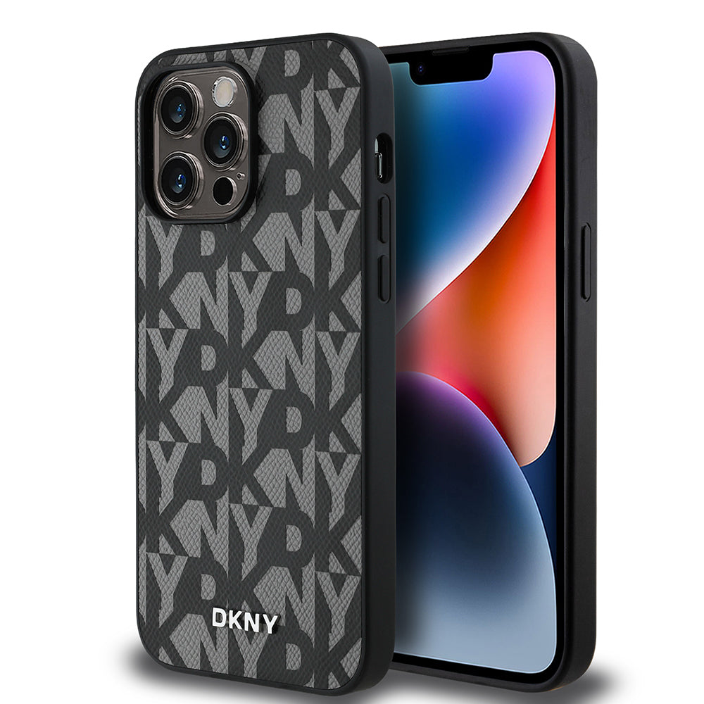 DKNY iPhone 14 Pro Max Orjinal Lisanslı M-safe 3D Yazılı Grid Pattern Kılıf