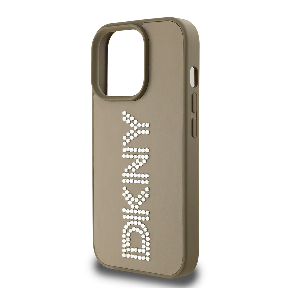 DKNY iPhone 14 Pro Max Orjinal Lisanslı Taşlı DKNY Yazılı Metalik Rhinestones PU Deri Kılıf