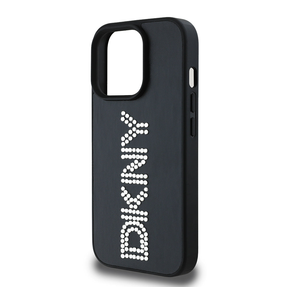 DKNY iPhone 14 Pro Max Orjinal Lisanslı Taşlı DKNY Yazılı Metalik Rhinestones PU Deri Kılıf