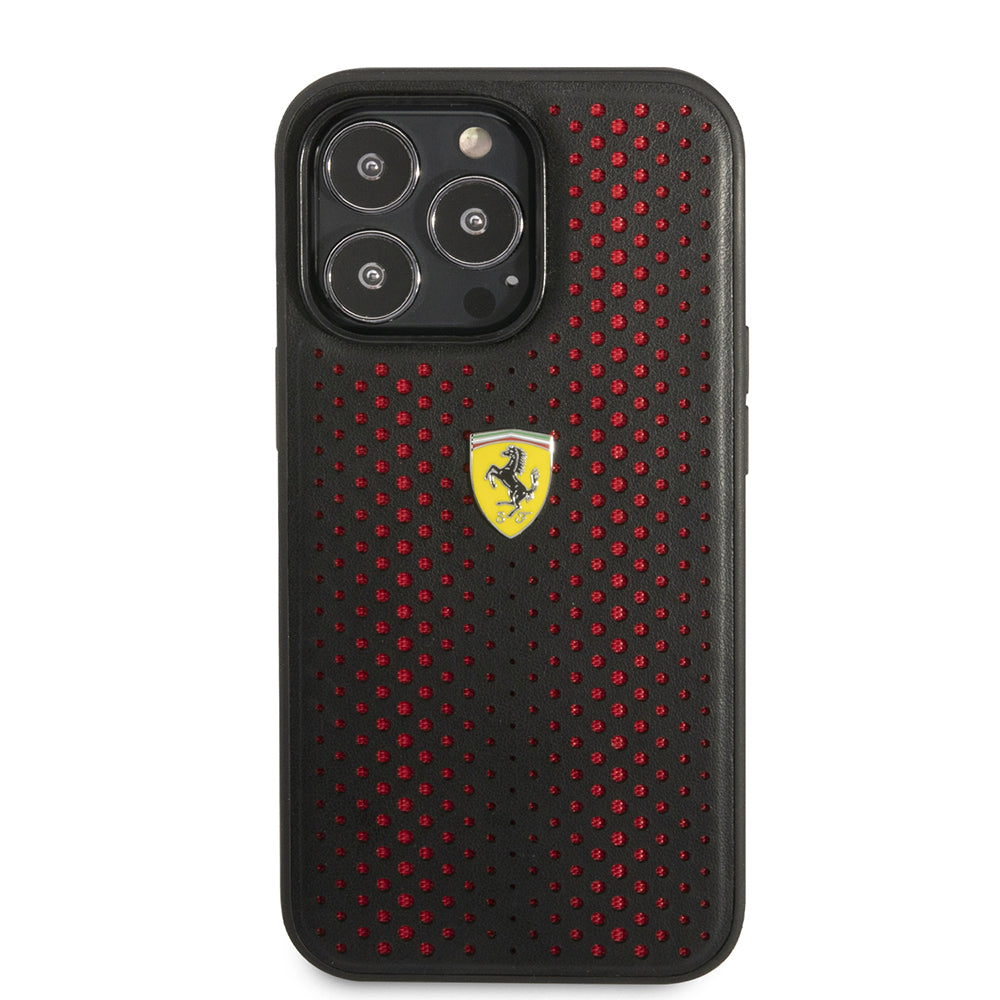 Ferrari iPhone 14 Pro Max Deri Sarı Noktalı Dizayn Telefon Kılıfı