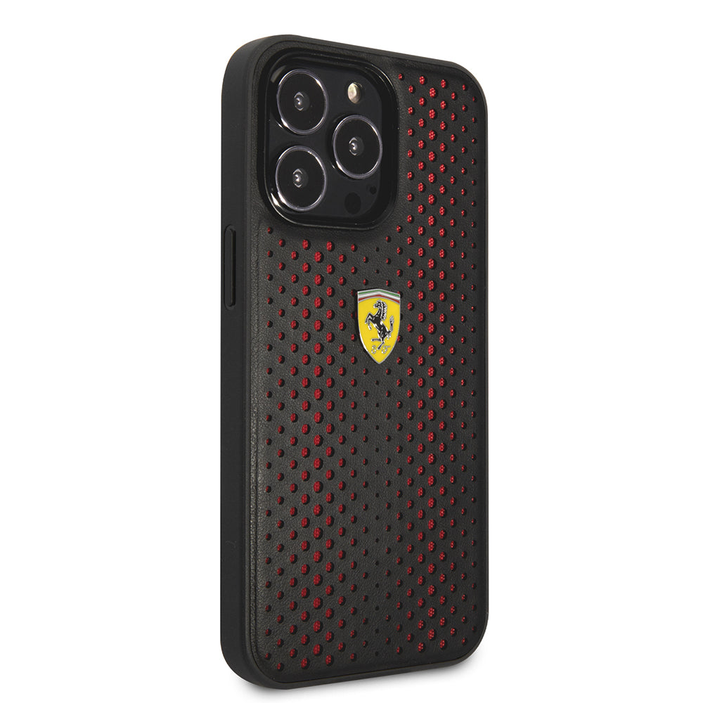 Ferrari iPhone 14 Pro Max Deri Sarı Noktalı Dizayn Telefon Kılıfı