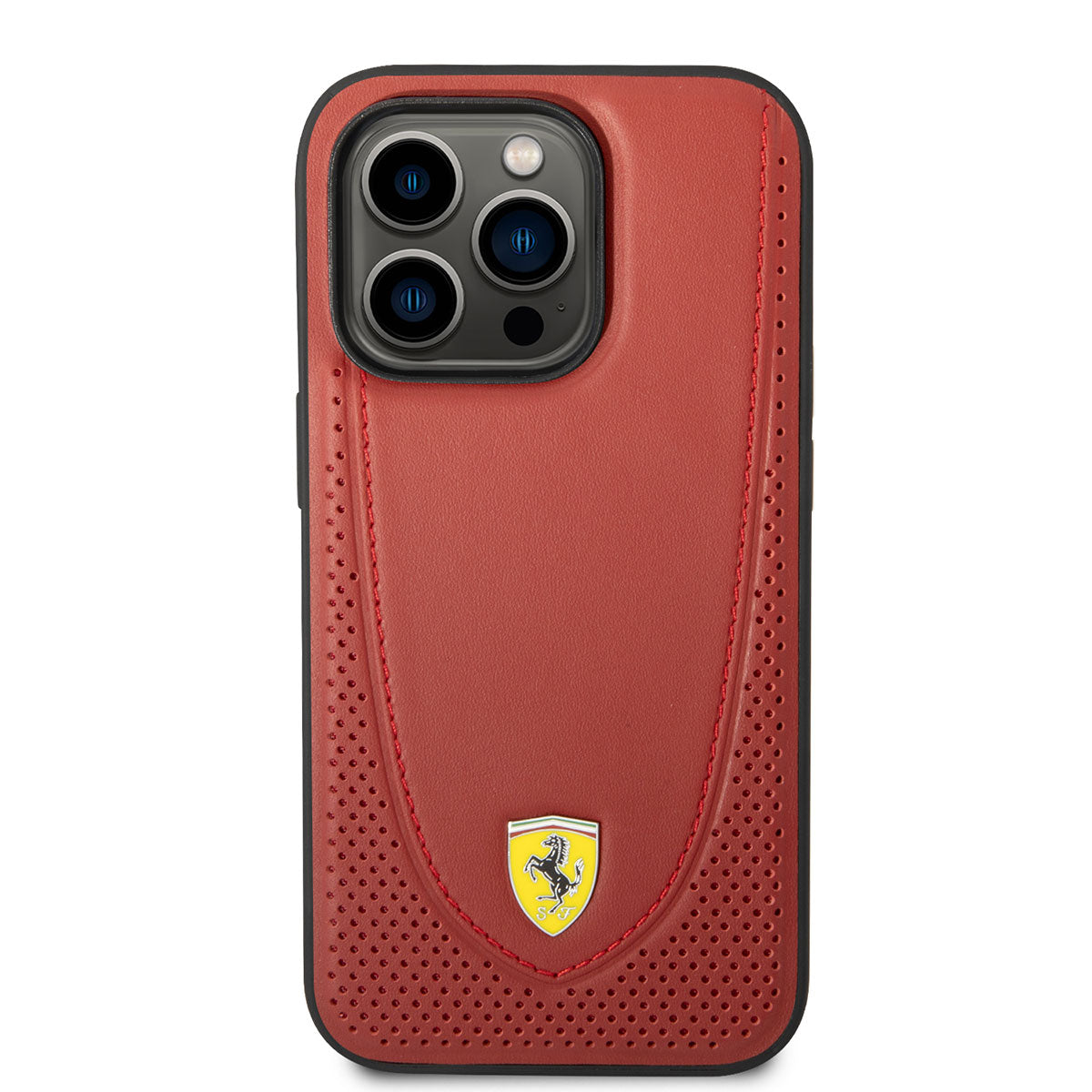 Ferrari iPhone 14 Pro Max M-safe Şarj Özellikli Deri Delikli Dikişli Dizayn Kılıf