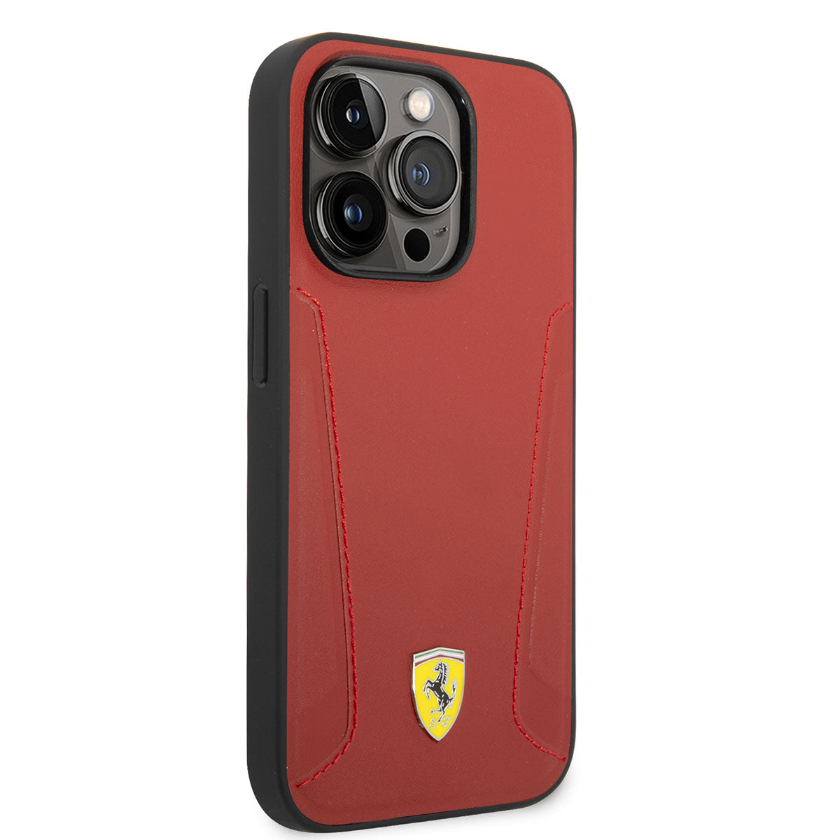 Ferrari iPhone 14 Pro Max M-safe Şarj Özellikli Deri Kenarları Damgalı Dizayn Telefon Kılıfı
