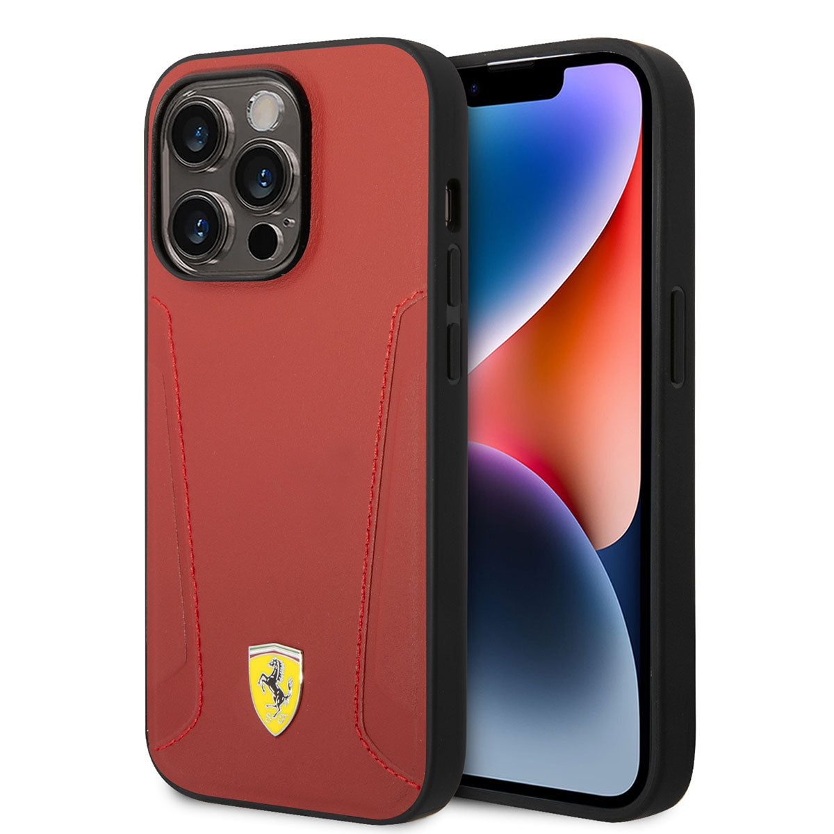 Ferrari iPhone 14 Pro Max M-safe Şarj Özellikli Deri Kenarları Damgalı Dizayn Telefon Kılıfı
