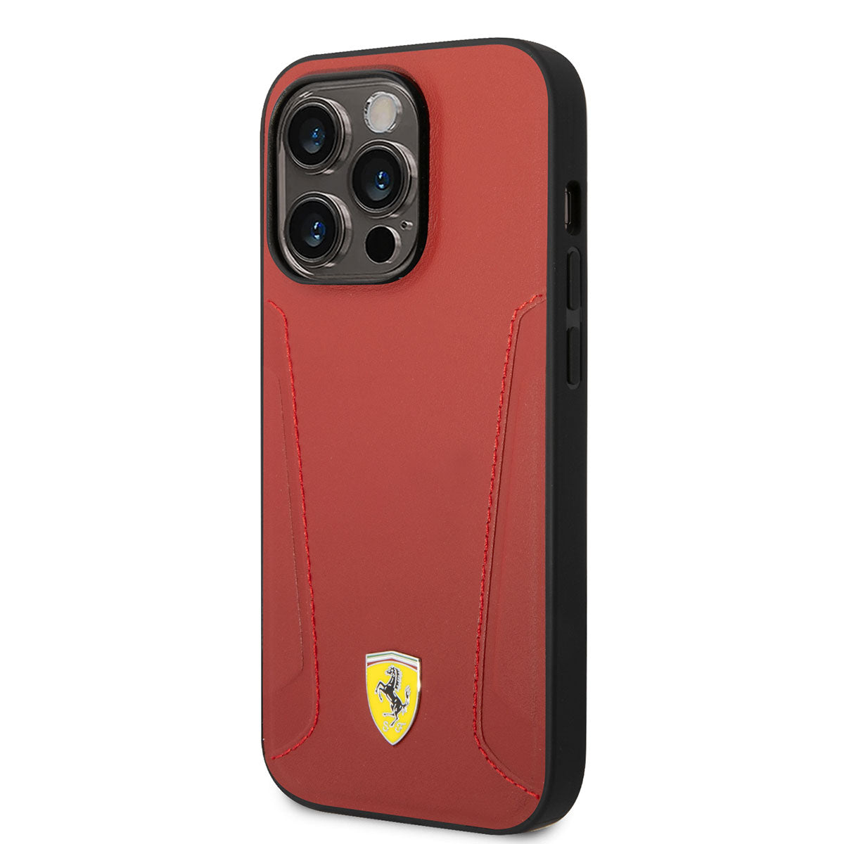 Ferrari iPhone 14 Pro Max M-safe Şarj Özellikli Deri Kenarları Damgalı Dizayn Telefon Kılıfı