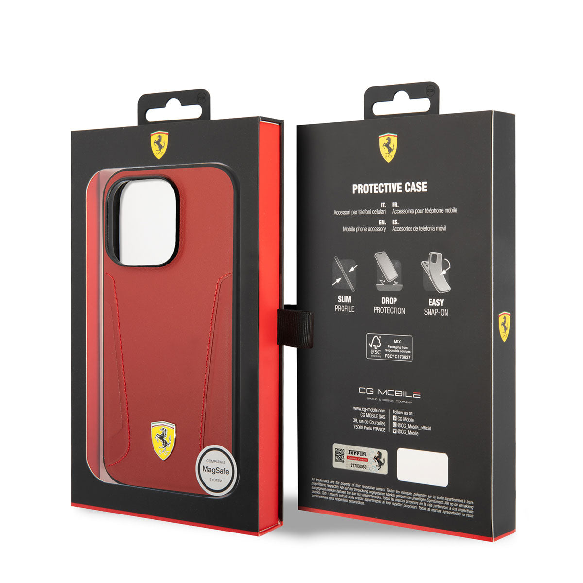 Ferrari iPhone 14 Pro Max M-safe Şarj Özellikli Deri Kenarları Damgalı Dizayn Telefon Kılıfı