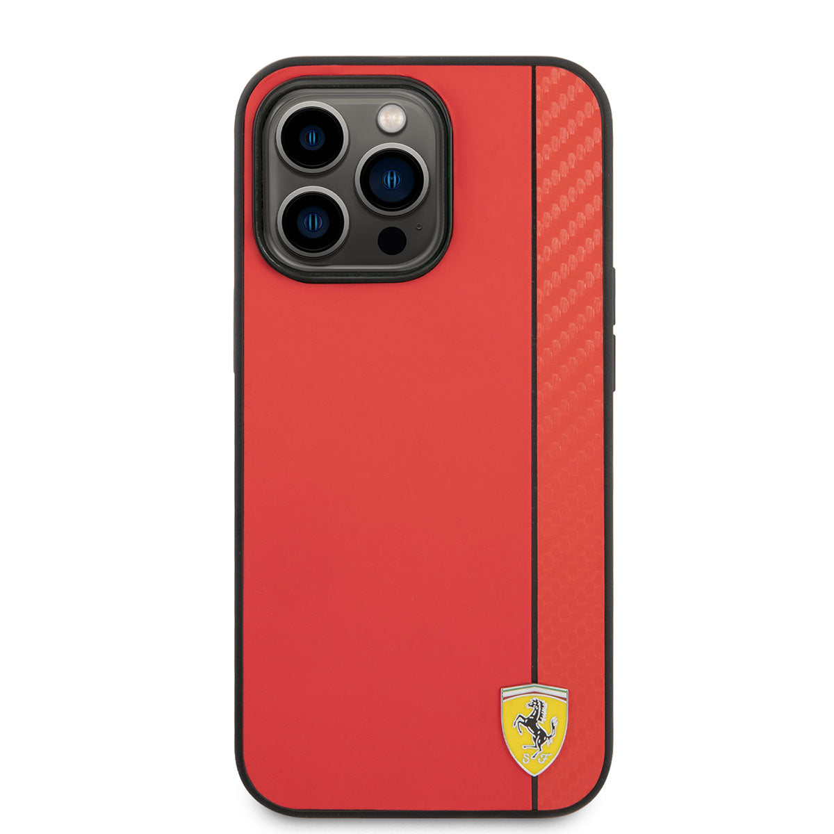 Ferrari iPhone 14 Pro Max M-safe Şarj Özellikli PU Deri Karbon Şeritli Dizayn Kılıf