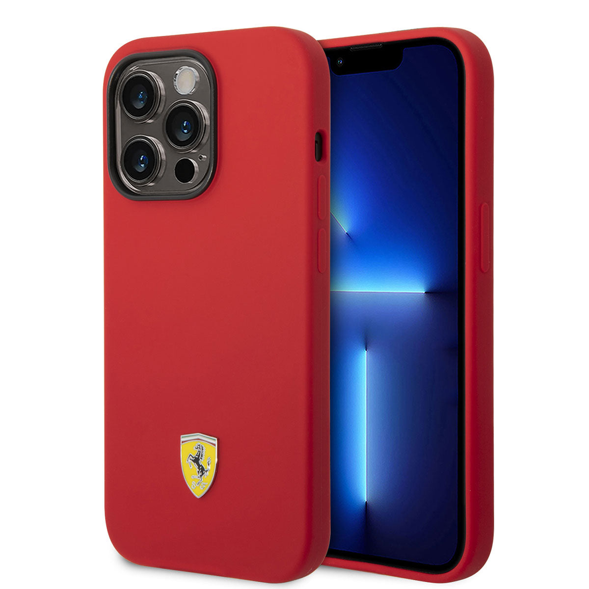 Ferrari iPhone 14 Pro Max M-safe Şarj Özellikli Silikon Metal Logo Dizayn Telefon Kılıfı