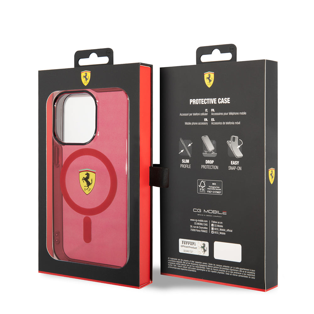 Ferrari iPhone 14 Pro Max M-safe Şarj Özellikli Yarı Transparan Dizayn Telefon Kılıfı