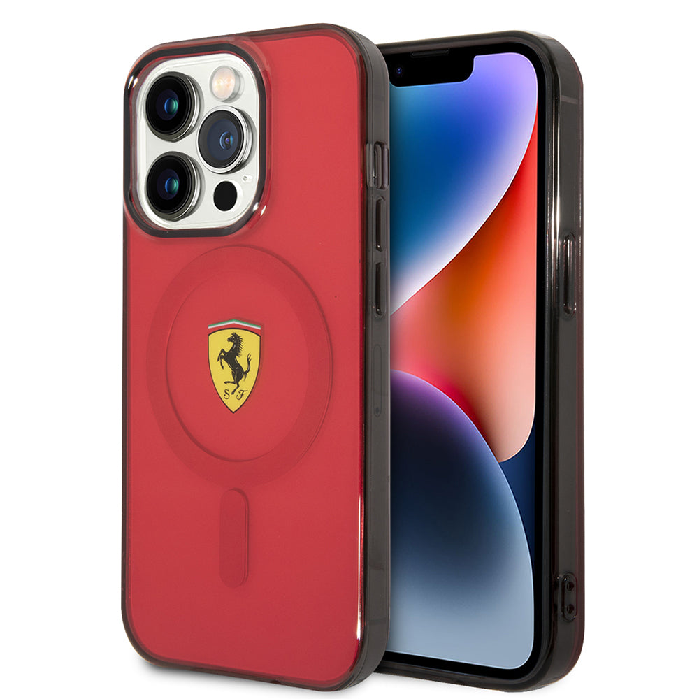 Ferrari iPhone 14 Pro Max M-safe Şarj Özellikli Yarı Transparan Dizayn Telefon Kılıfı