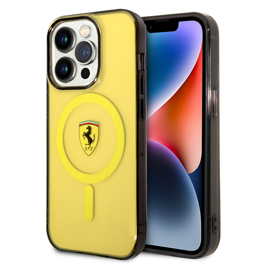 Ferrari iPhone 14 Pro Max M-safe Şarj Özellikli Yarı Transparan Dizayn Telefon Kılıfı