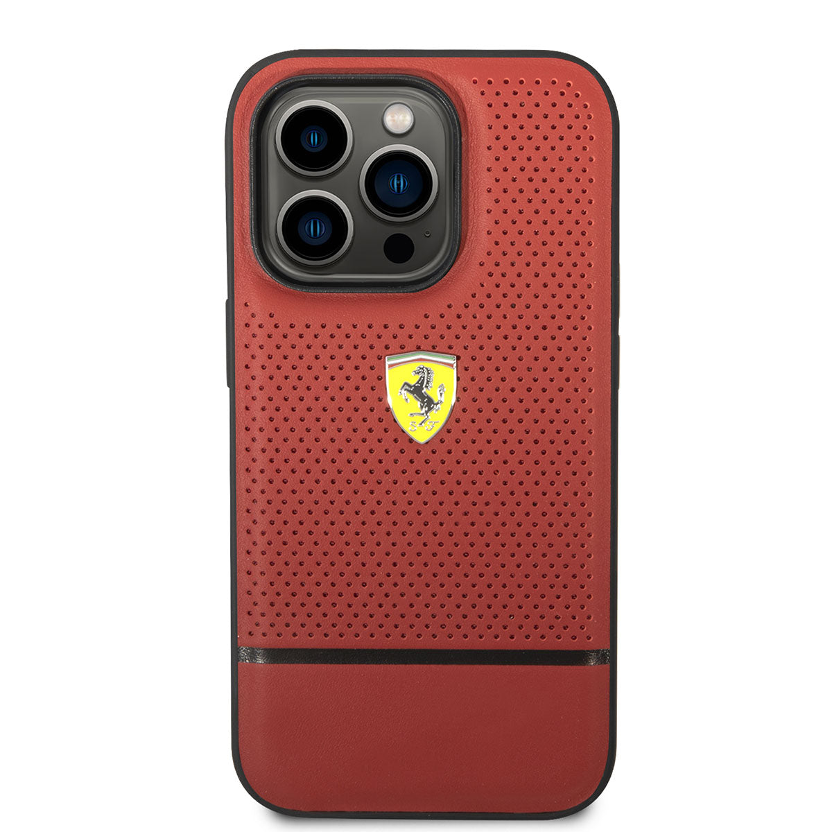 Ferrari iPhone 14 Pro Max Orjinal Lisanslı Deri Delikli Ve Çizgili Dizayn Telefon Kılıfı