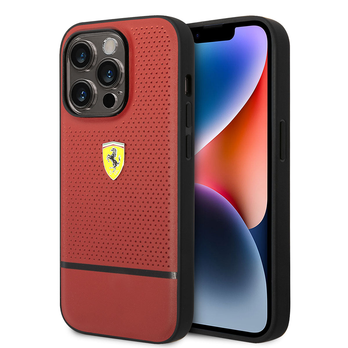 Ferrari iPhone 14 Pro Max Orjinal Lisanslı Deri Delikli Ve Çizgili Dizayn Telefon Kılıfı