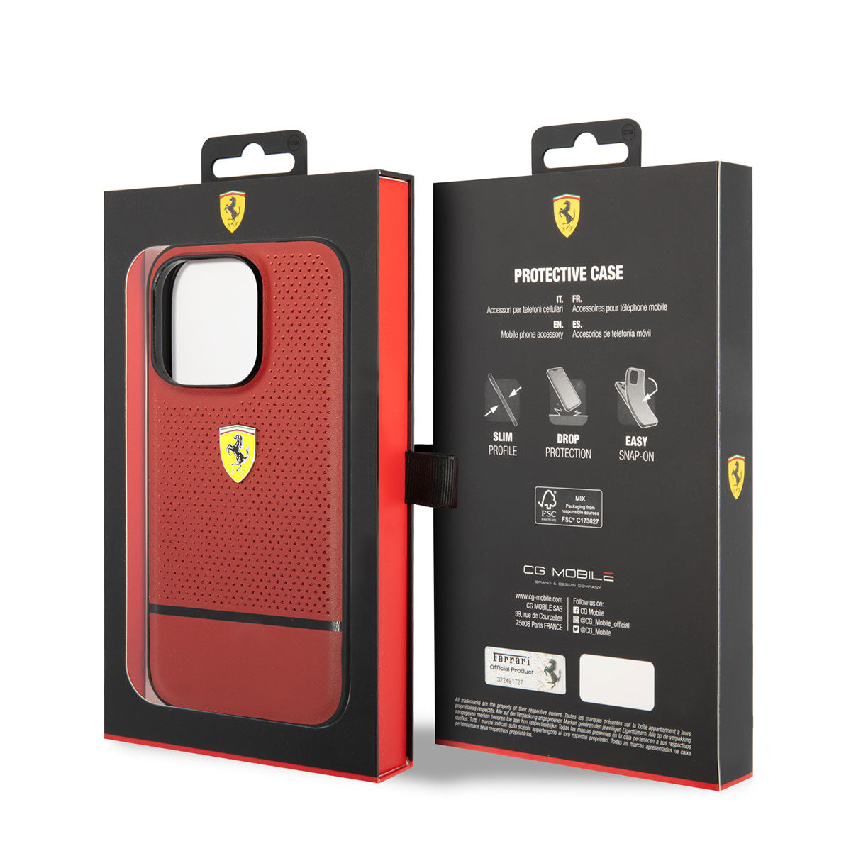 Ferrari iPhone 14 Pro Max Orjinal Lisanslı Deri Delikli Ve Çizgili Dizayn Telefon Kılıfı