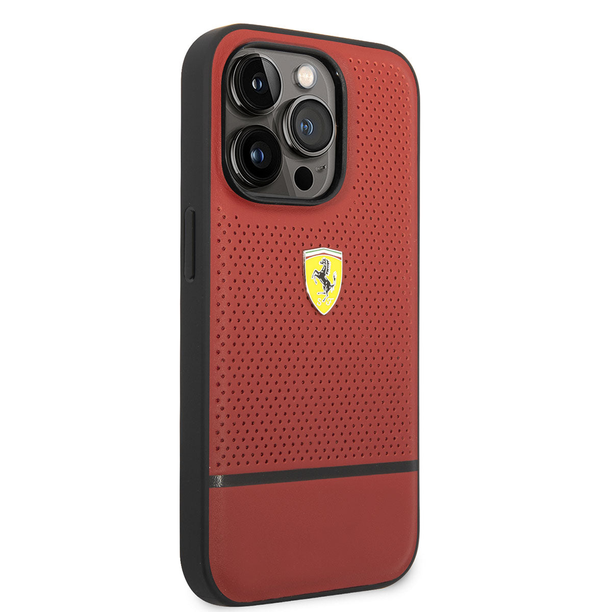 Ferrari iPhone 14 Pro Max Orjinal Lisanslı Deri Delikli Ve Çizgili Dizayn Telefon Kılıfı