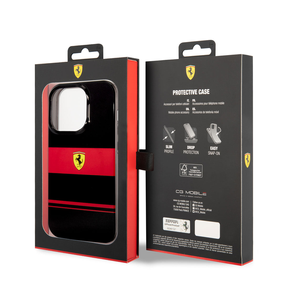 Ferrari iPhone 14 Pro Max Orjinal Lisanslı M-safe Şarj Özellikli Yatay Çizgili Dizayn Kılıf