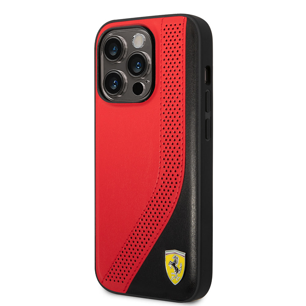 Ferrari iPhone 14 Pro Max Orjinal Lisanslı Metal Logolu Deri Delikli Dikişli Dizayn Kılıf