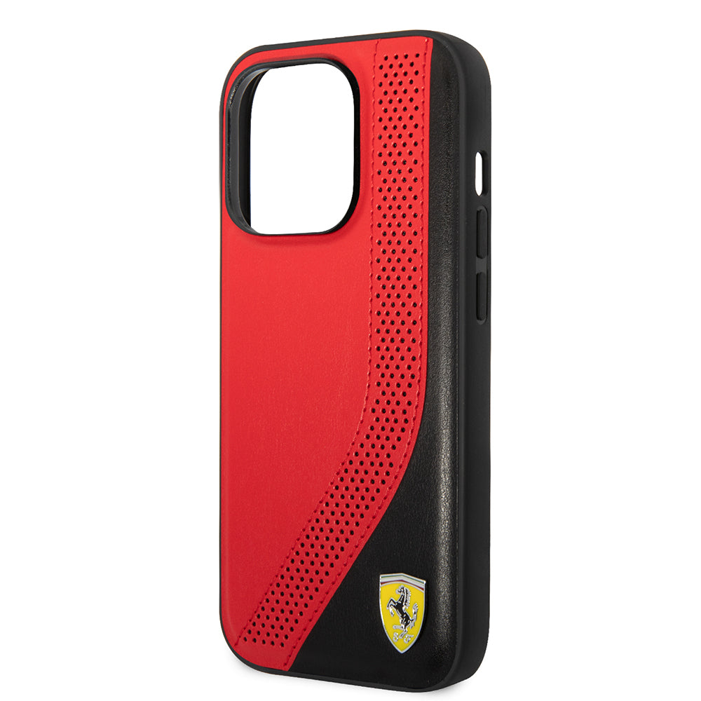 Ferrari iPhone 14 Pro Max Orjinal Lisanslı Metal Logolu Deri Delikli Dikişli Dizayn Kılıf