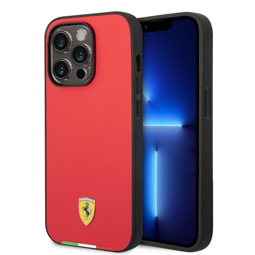 Ferrari iPhone 14 Pro Max Orjinal Lisanslı PU Deri İtalyan Bayrak Dizayn Kılıf