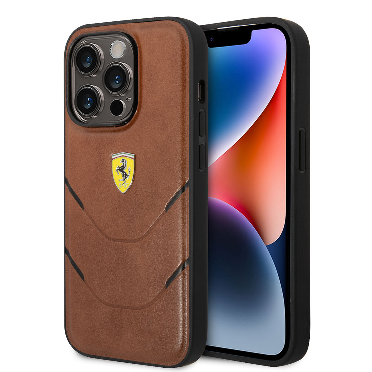 Ferrari iPhone 14 Pro Max Orjinal Lisanslı PU Deri Sıcak Baskı Çizgili Dizayn Kılıf