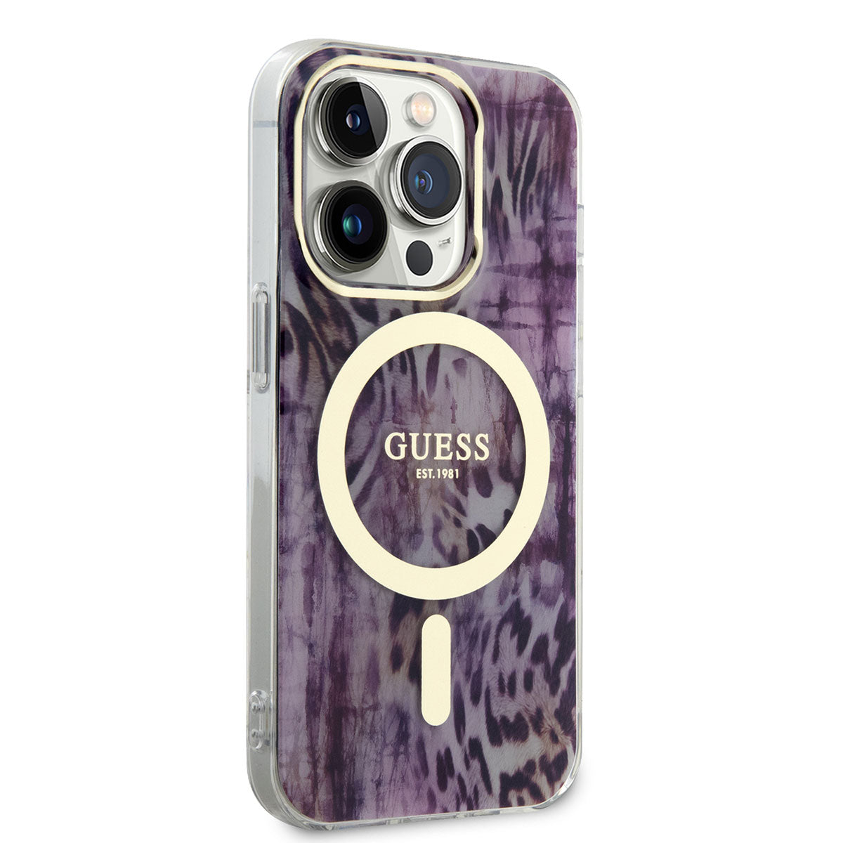 Guess iPhone 14 Pro Max Magsafe Şarj Özellikli Leopar Desenli Telefon Kılıfı