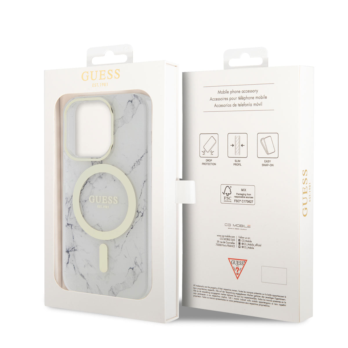 iPhone 14 Pro Max Kılıf GUESS M-safe Şarj Özellikli Mermer Desenli Telefon Kılıfı