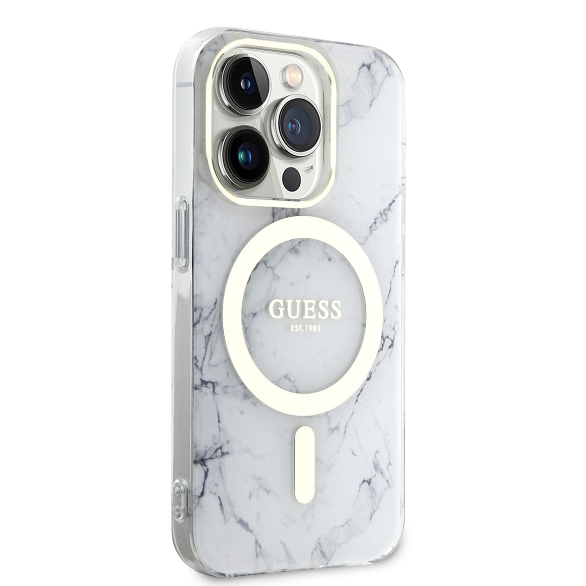 iPhone 14 Pro Max Kılıf GUESS M-safe Şarj Özellikli Mermer Desenli Telefon Kılıfı