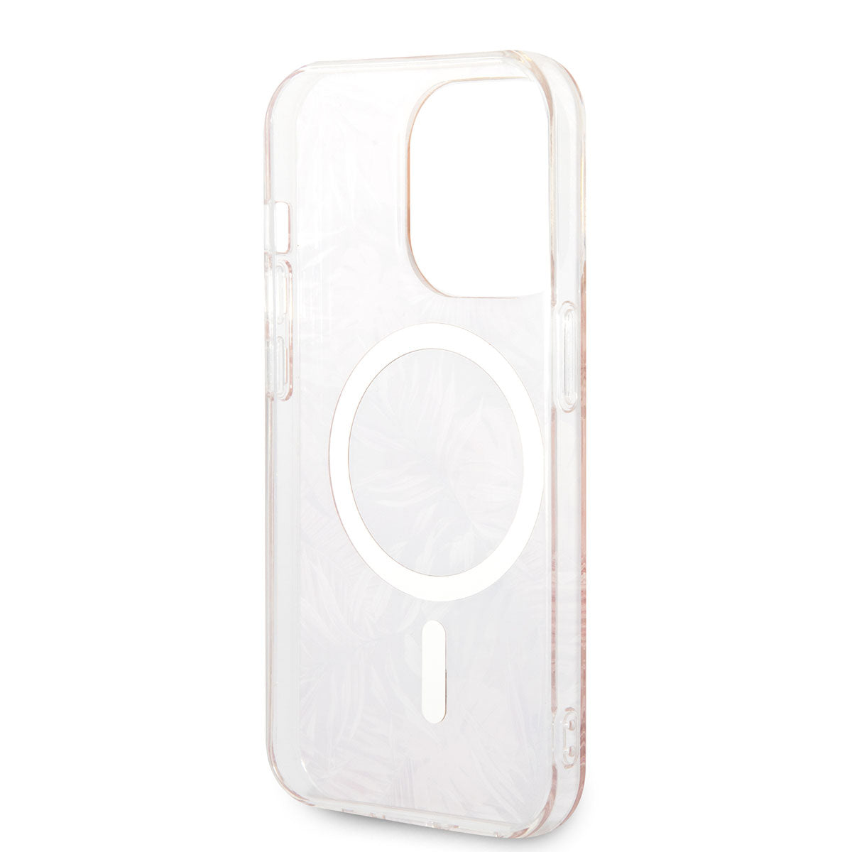 GUESS iPhone 14 Pro Max M-safe Şarj Özellikli Yaprak Desenli M-safe Şarj Kablolu Kılıf