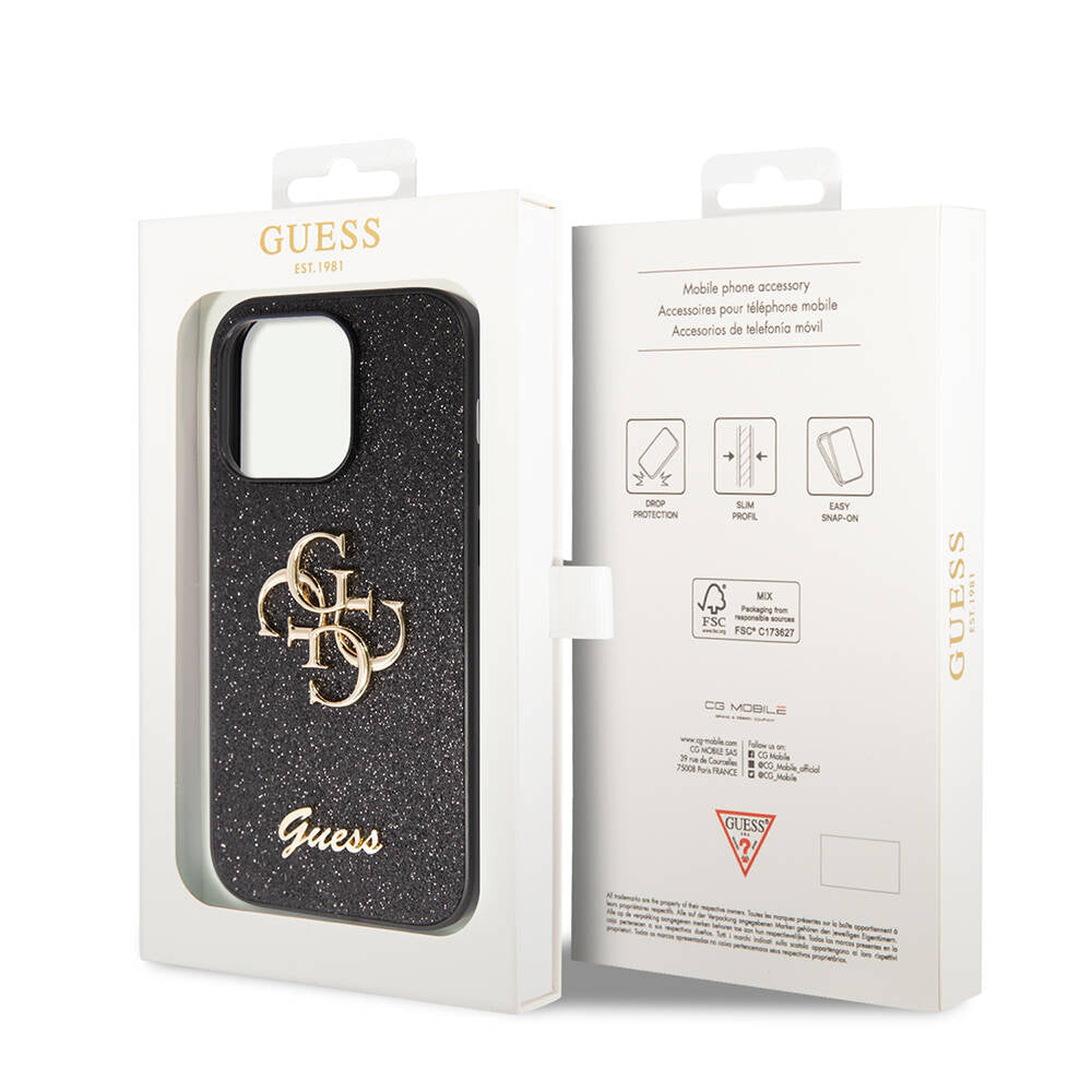 Guess iPhone 14 Pro Max Orjinal Lisanslı 4G Büyük Metal Logolu Glitter Kılıf
