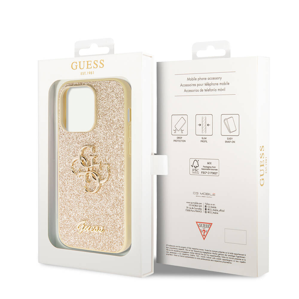 Guess iPhone 14 Pro Max Orjinal Lisanslı 4G Büyük Metal Logolu Glitter Kılıf