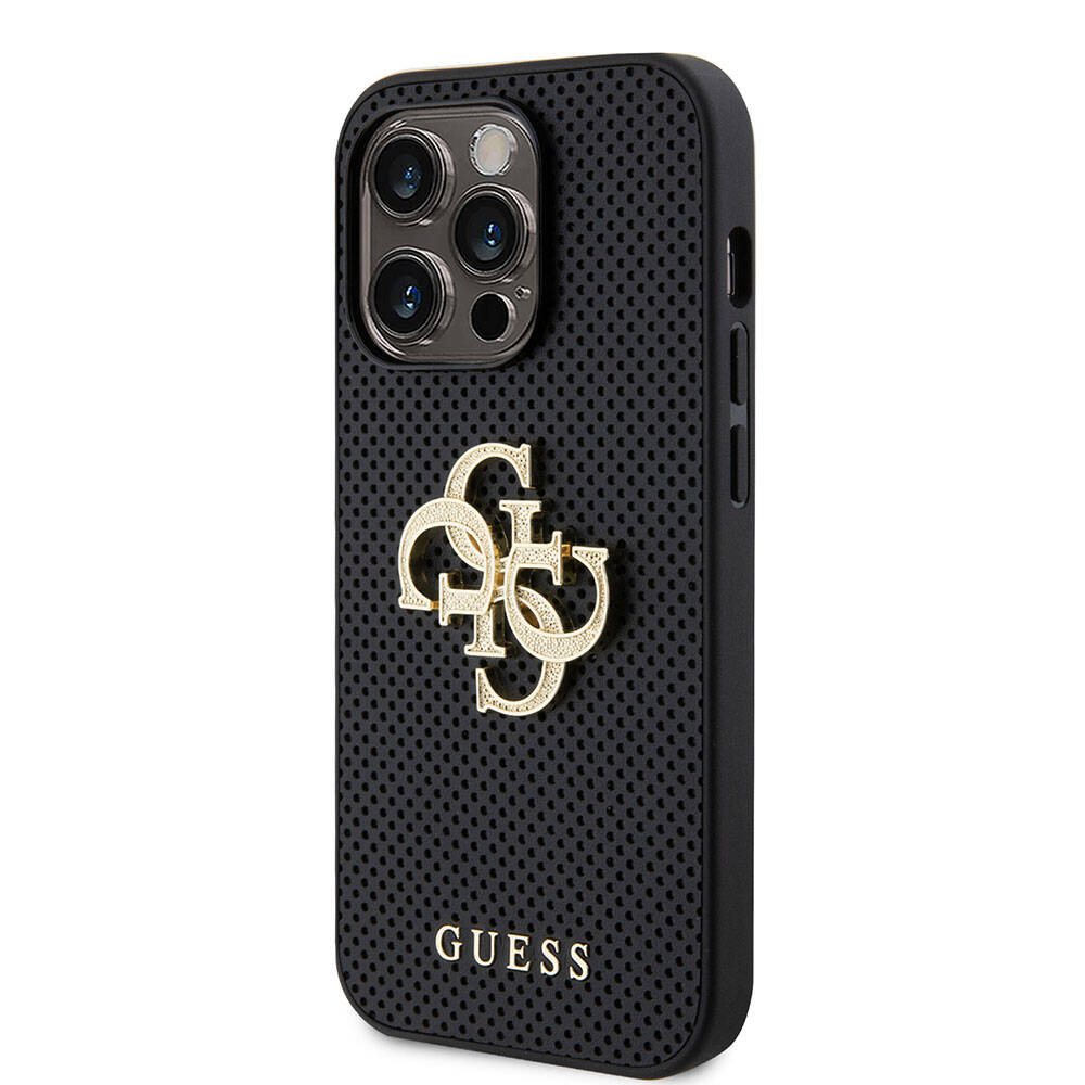 Guess iPhone 14 Pro Max Orjinal Lisanslı Delikli Yazı ve 4G Glitter Büyük Metal Logolu Telefon Kılıfı