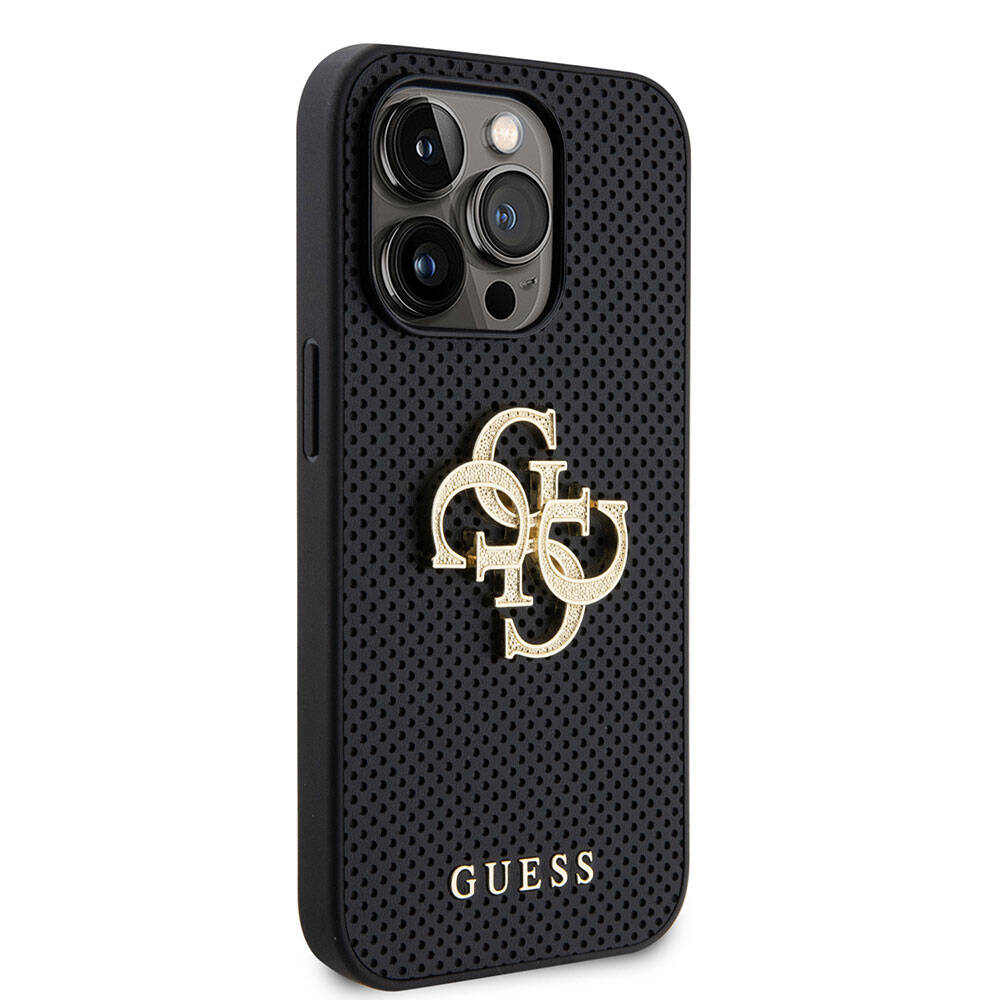 Guess iPhone 14 Pro Max Orjinal Lisanslı Delikli Yazı ve 4G Glitter Büyük Metal Logolu Telefon Kılıfı