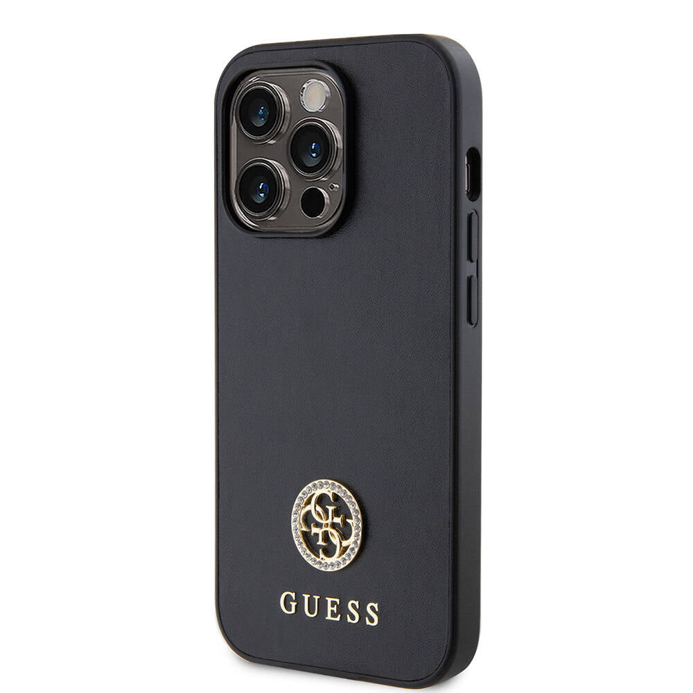 Guess iPhone 14 Pro Max Orjinal Lisanslı Deri 4G Metal Logo Strass Kılıf