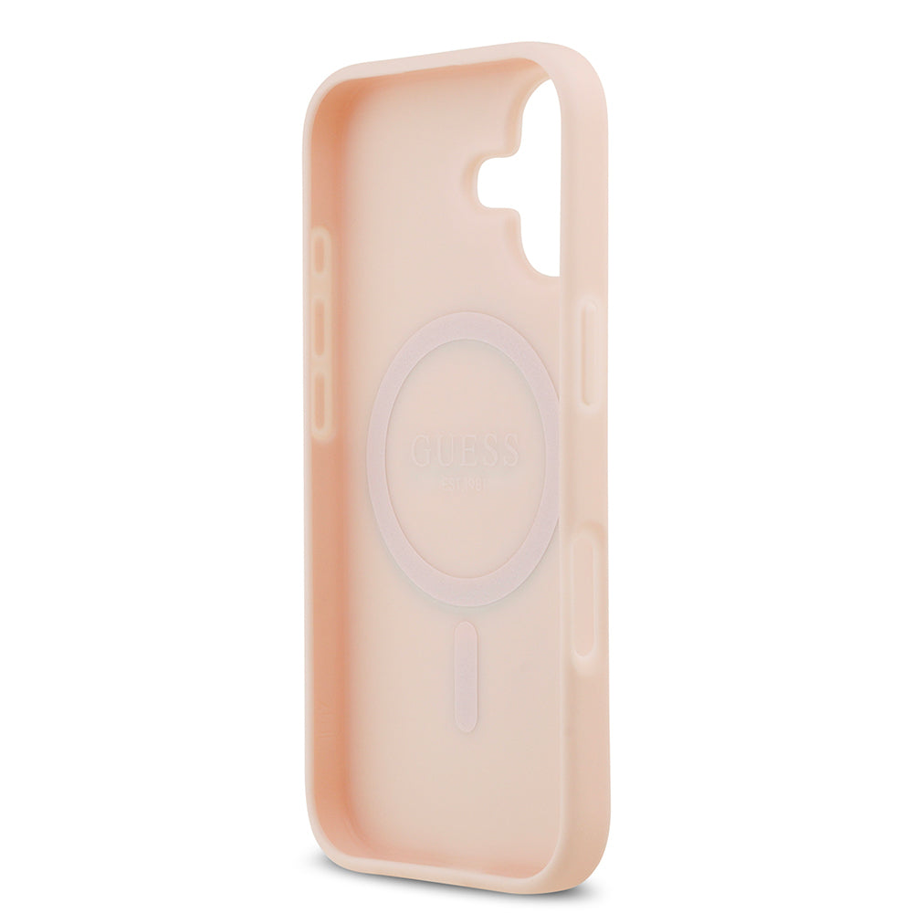 Guess iPhone 17 Orjinal Lisanslı M-safe Şarj Özellikli Taneli Çiçek Tasarımlı Metal Yazı Logolu Kılıf