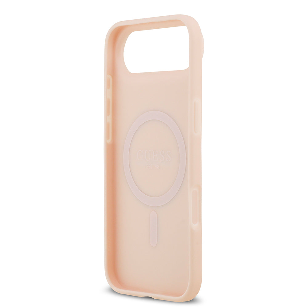 Guess iPhone 17 Air Orjinal Lisanslı M-safe Şarj Özellikli Taneli Çiçek Tasarımlı Metal Yazı Logolu Kılıf